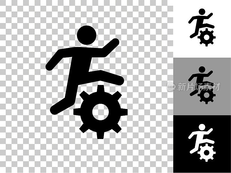 Stick Figure Running Gear Icon on Checkerboard透明背景